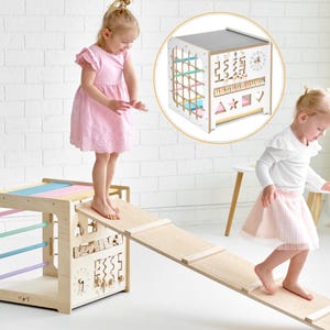 WITTE Montessori-klimkubus 10-in-1, montessorimeubels voor kinderen, homegym voor kind, druk bord voor peuters, mdf-bord voor sensorische activiteiten