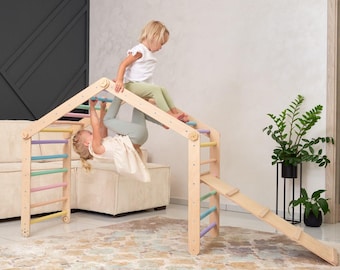 Triángulo de escalada transformable XXL, estructura de escalada Montessori, triángulo de escalada PIKLER plegable, multiusos y duradero.