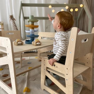 Montessori-kinderstoel: verstelbare peuterstoel, houten kweekstoel voor bureau, 1-6 jaar