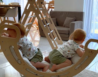 Arco de madera Montessori para trepar con almohada: columpio balancín para bebés de 100 cm