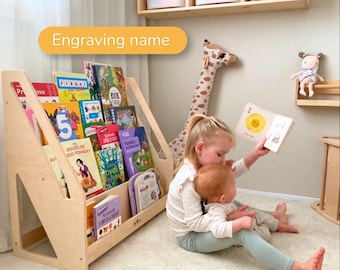 Estantería Montessori: Biblioteca infantil de madera contrachapada natural, estantería para juguetes
