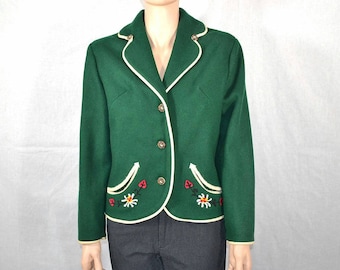 50s Vintage Wool Blazer Jacket  - Embroidered Petti Glen Blazer - Lagenlook Alpine Cottagecore -