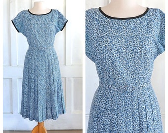 50s Vintage Cotton Day Dress - Abercrombie & Fitch Dress - Pleated Full Skirt - Belted Shirtdress - Large to XL