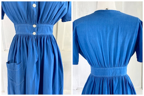 40s Vintage Cotton Work Dress - 1940s Workwear Ho… - image 10