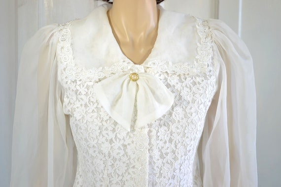 80s Vintage White Lace Blouse - Lace and Chiffon … - image 2