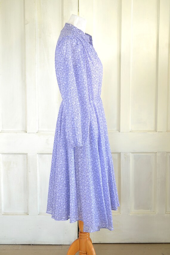 70s Vintage Dress - Sheer Lavender Floral Midi Dr… - image 5
