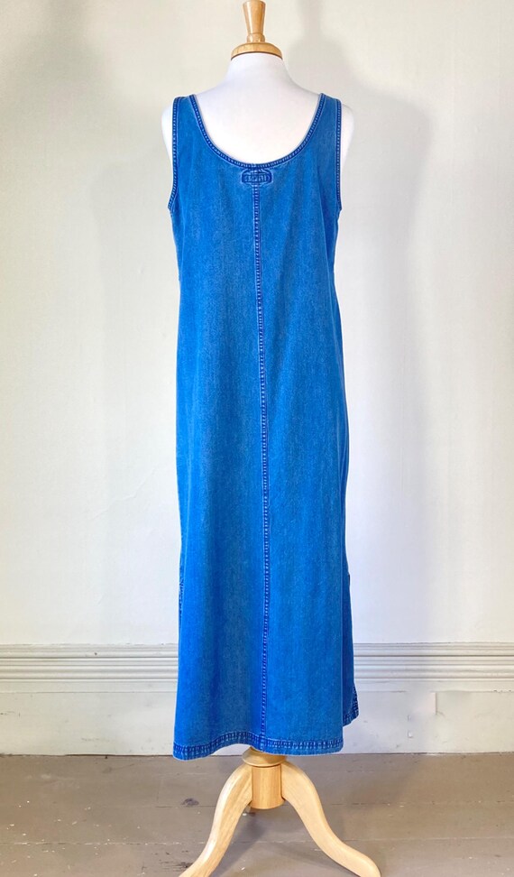 cherokee denim dress 90s Vintage Cherokee Denim Dress - Embroidered Denim Blue Maxi Dress -  Overalls Dress - Jumper Dress