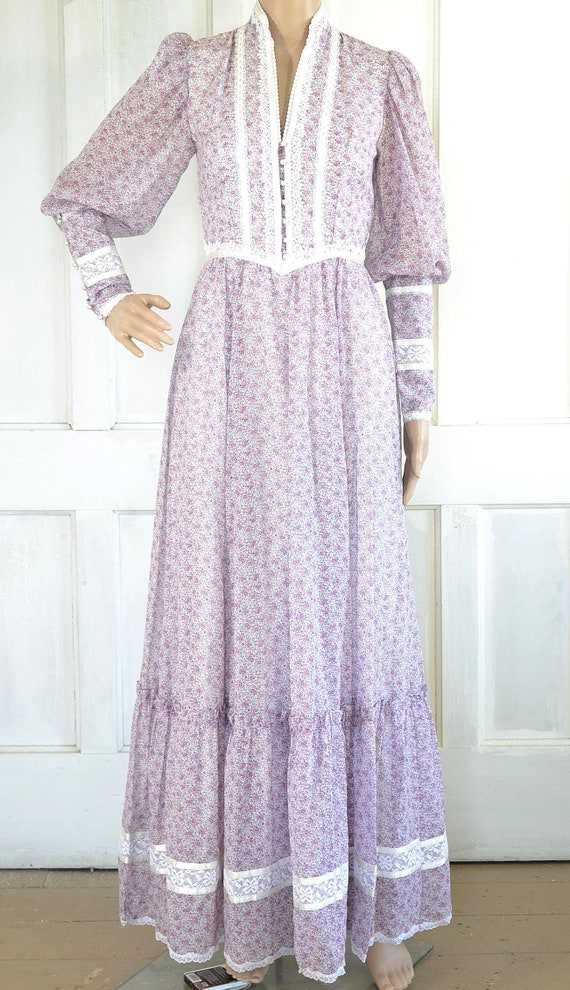 1970s Gunne Sax Maxi Dress - Sheer Floral Cottagecore… - Gem