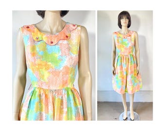 60s Vintage Splash Print Dress - Sleeveless Dress - Full Skirt - 1960s Pastel Dress - Carol Brent
