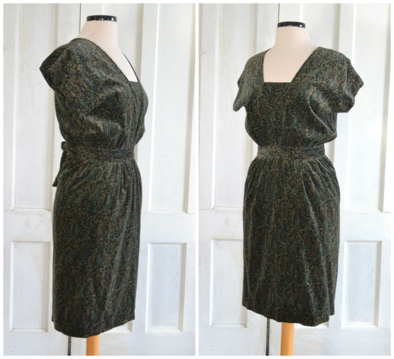 Vintage Open Back Velvet Dress - 80s Paisley Velv… - image 4