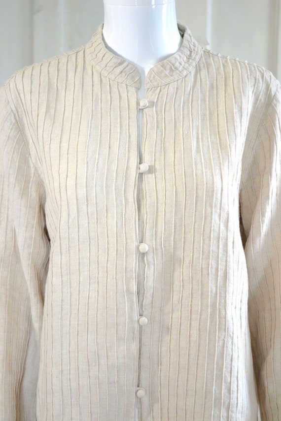 Vintage Linen Jacket Top - Natural Flax Color - P… - image 4