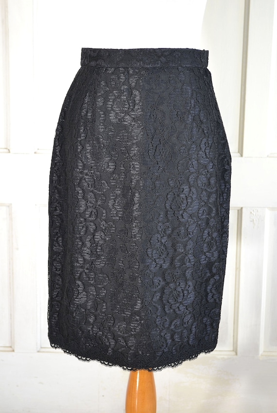 90s Black Lace Skirt - Vintage Oscar De La Renta … - image 2