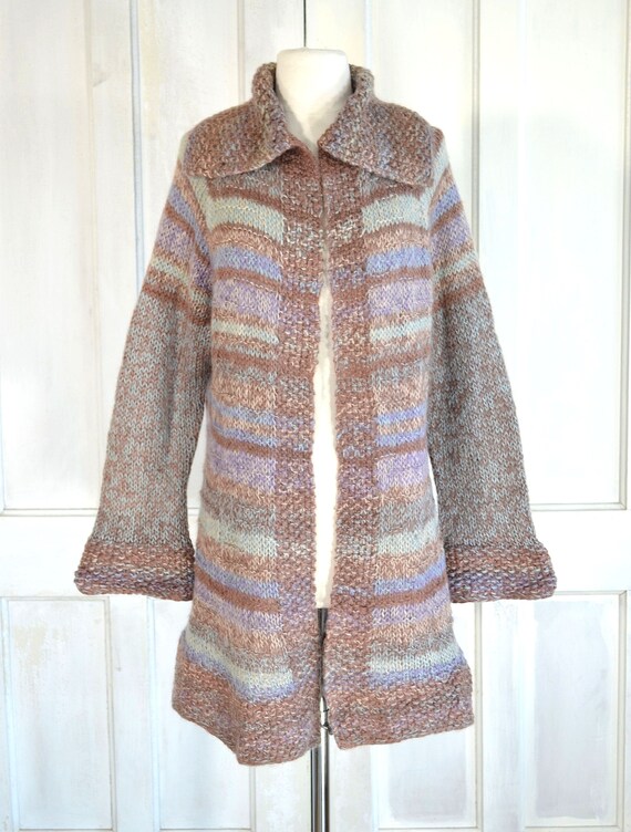 70s Vintage Mohair Wool Sweater Coat - 1970s Hand Knit Cardigan