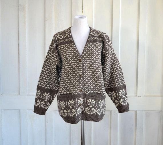 80s Vintage Nordic Wool Cardigan Sweater - Chunky