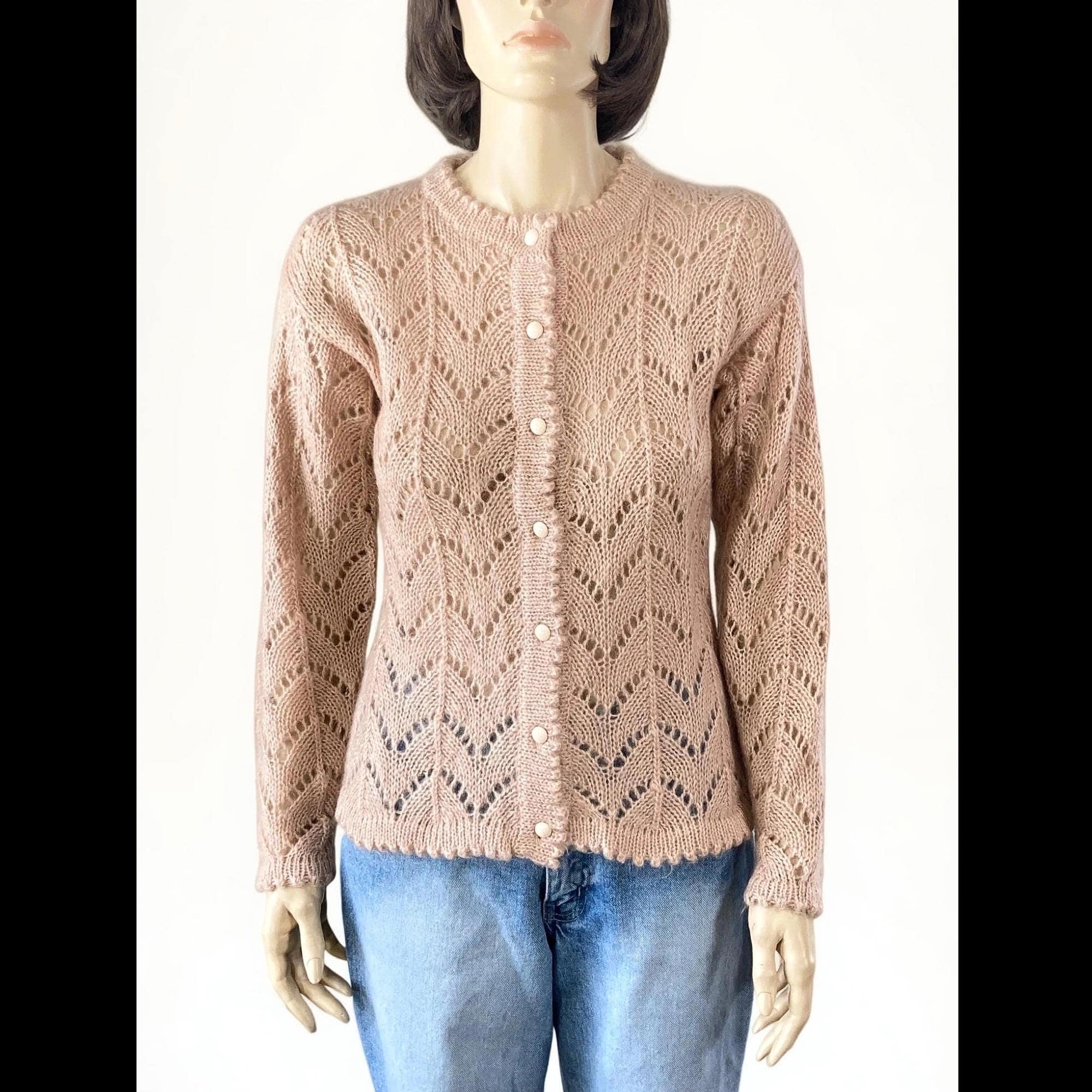 Vintage 70s Mohair Cardigan Sweater - JG Hook Pointelle Lace Knit