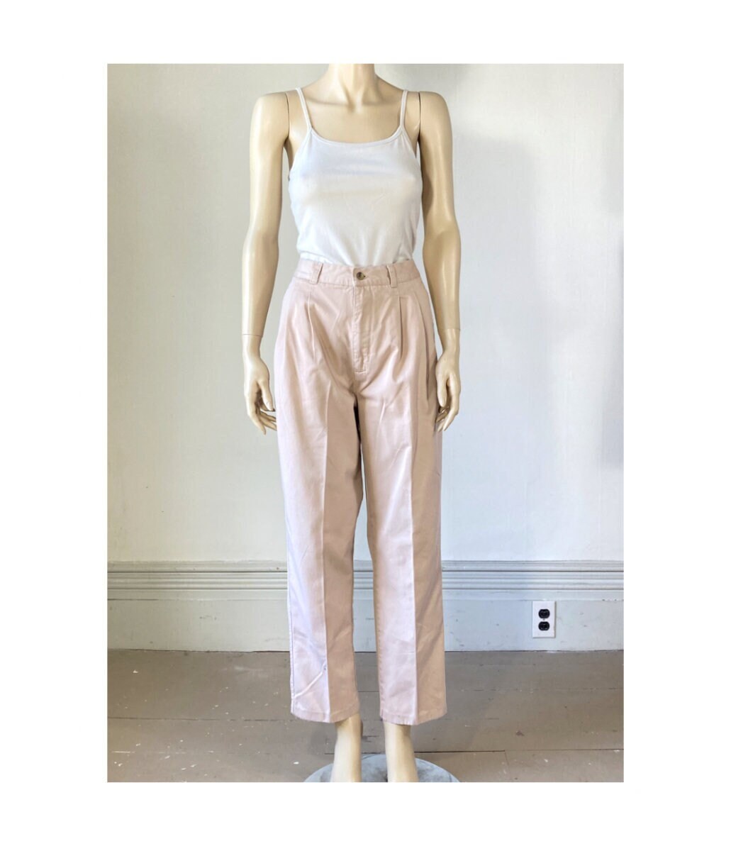 80〜90s Vintage Wide Tapered Trousers Vintage 80s Khaki Pants - High Waist - 90s Pleated Cotton Blend