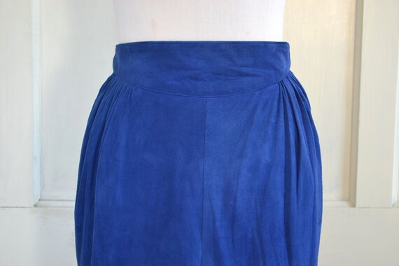 80s Vintage Suede Leather Skirt - Blue Soft Suede… - image 3