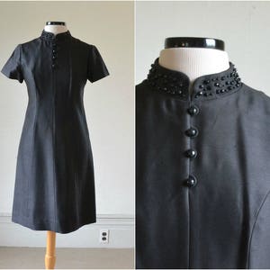 60s Vintage MOD Beaded Black Dress - 1960s Silk Party Cocktail Dress