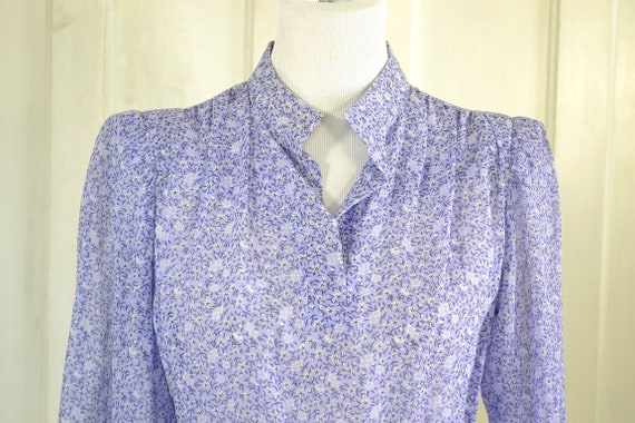 70s Vintage Dress - Sheer Lavender Floral Midi Dr… - image 7