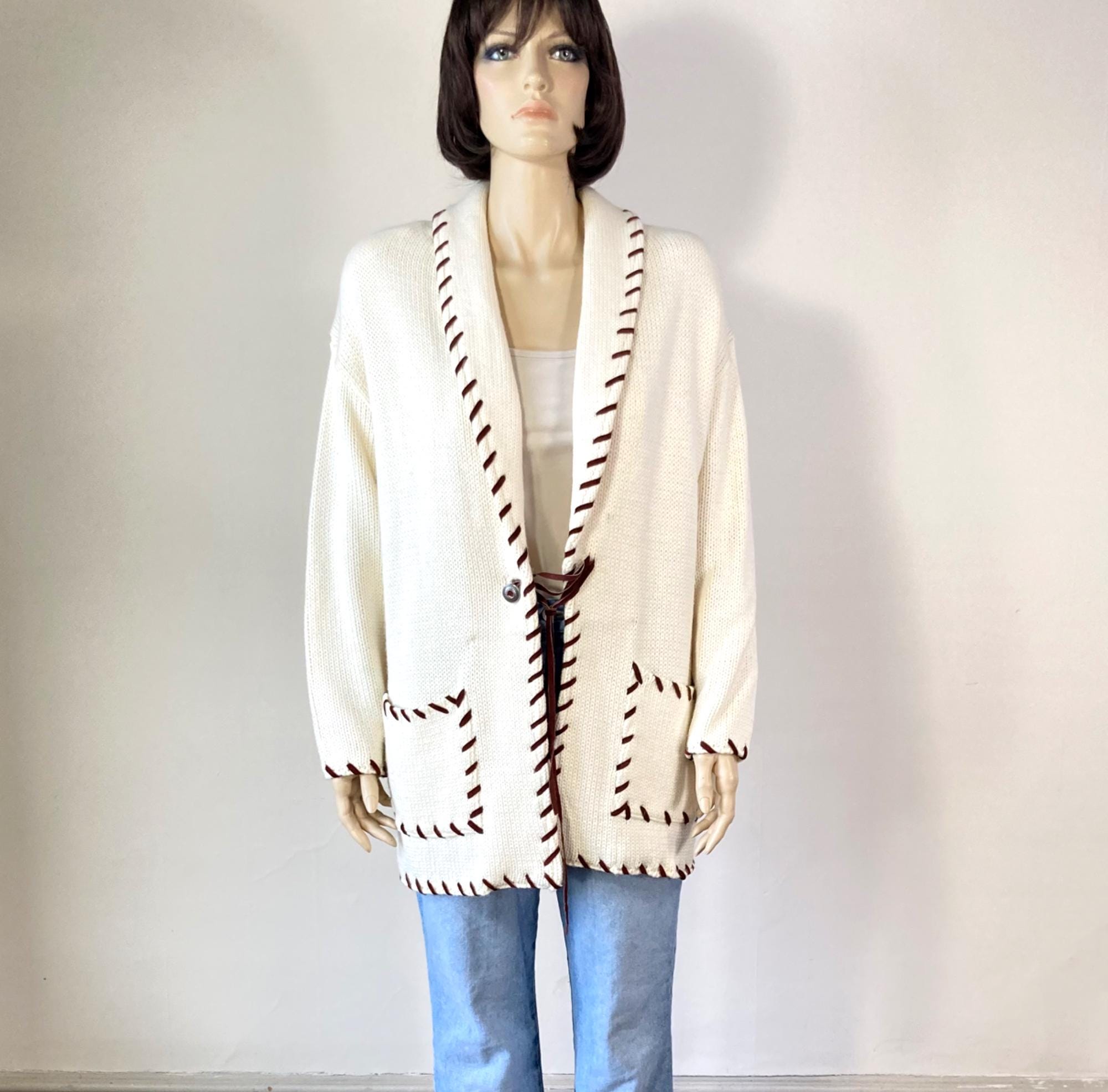 80s Vintage Cardigan Sweater Jacket - Southwester Style - Suede