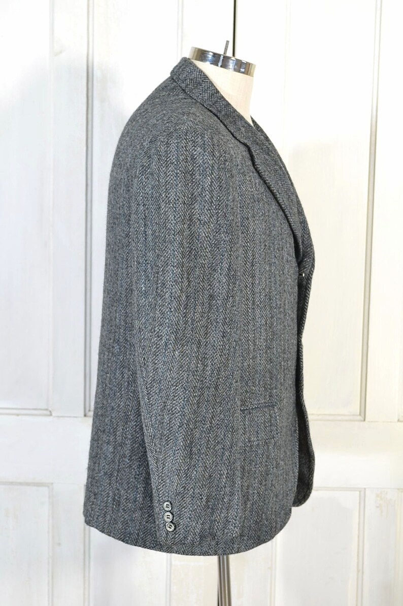 Vintage 70s Harris Tweed Blazer Herringbone Tweed Sport Coat Scottish Wool Jacket Academia Three Button Blazer image 5