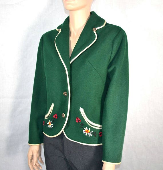 50s Vintage Wool Blazer Jacket  - Embroidered Pet… - image 2