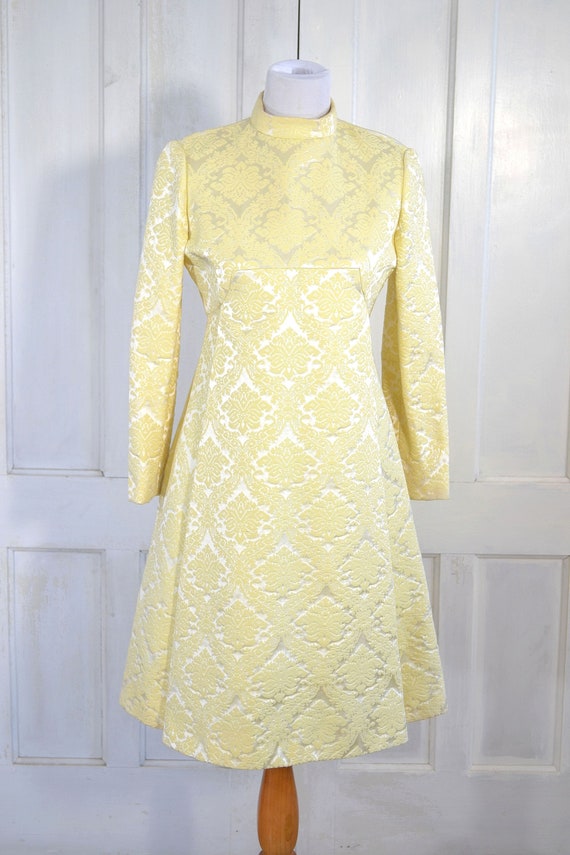 60s Vintage Teal Traina Dress - Iconic 1960s Mod - Brocade Empire