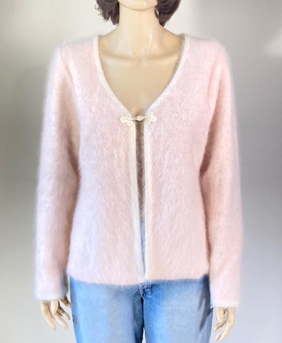 Vintage Venesha Angora Cardigan Sweater Baby Pink 80% Angora