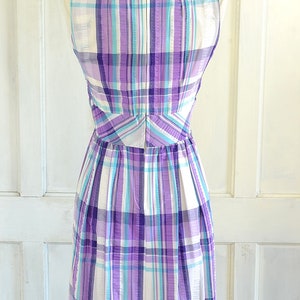70s Vintage Plaid Seersucker Maxi Dress - 60s Mod Preppy Dress - small image 9