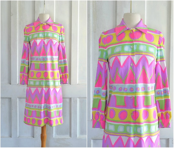 60s Mod Psychedelic Dress Abstract Knit Hippie