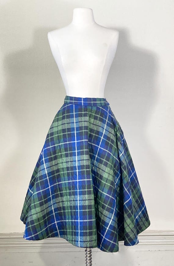 50s Vintage Circle Skirt Quilted Skirt Plaid Full Circle Skirt