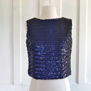 60s Vintage Sequin Top - Sapphire Blue - Mod Crop Top