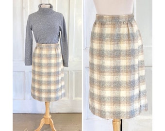 80s Vintage Wool Wrap Skirt - Plaid Pencil Skirt - 80s Wrap Skirt - Academic Preppy - 28 inch waist