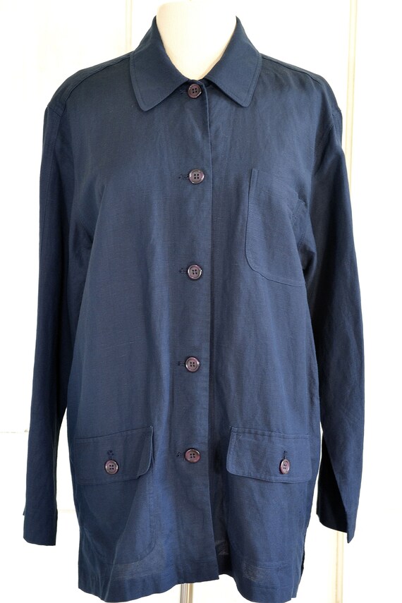 90s Vintage Shirt Jacket - Oversized Linen Blend … - image 4