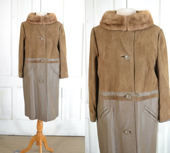 60s Vintage Leather Coat with Mink Collar - Mod Co
