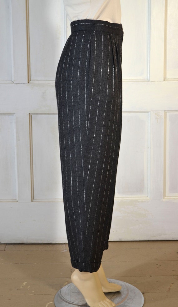 80s Vintage Pinstriped Trousers - 90s High Waiste… - image 6