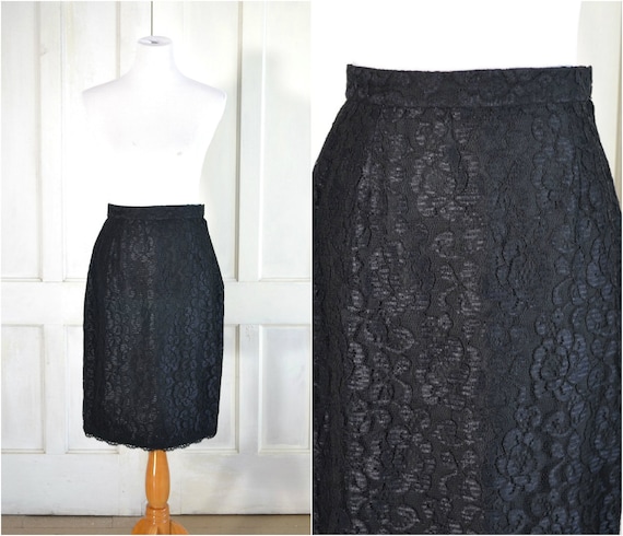 90s Black Lace Skirt - Vintage Oscar De La Renta … - image 1