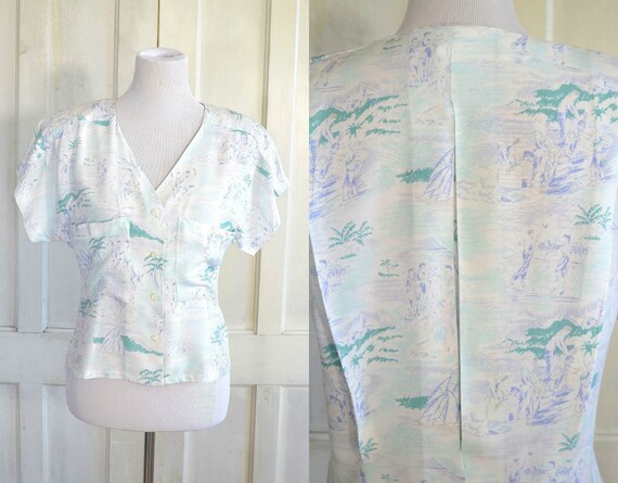 80s Outback Red Rayon Blouse - 40s Style Batwing B