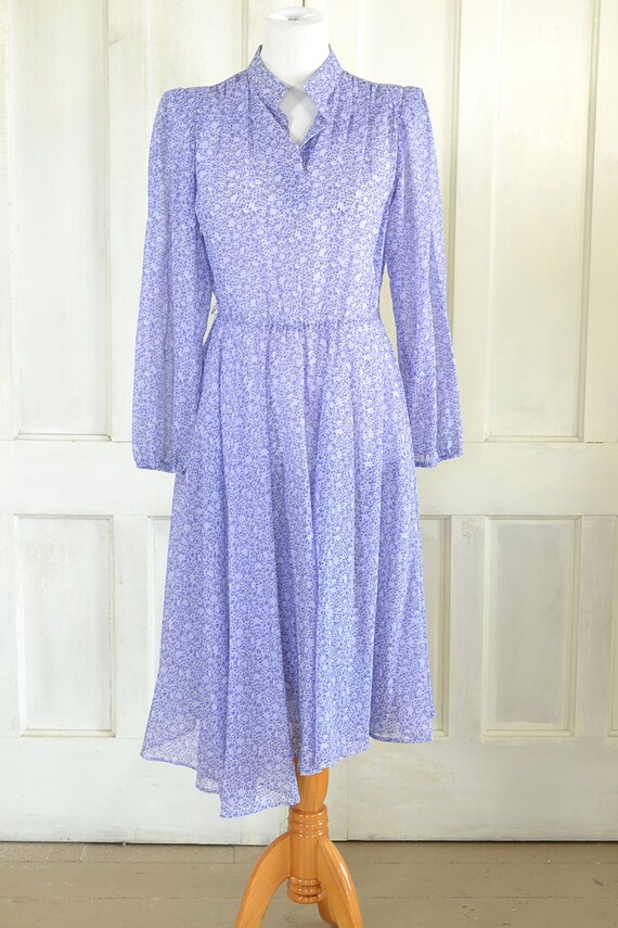 70s Vintage Dress - Sheer Lavender Floral Midi Dr… - image 2