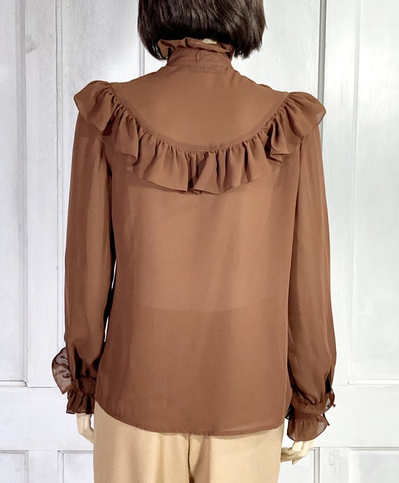シャツ+ブラウス(長袖+七分) vintage gold sheer ruffle collar blouse Ladies Silk Blouse Ruffle Collar Mulberry Office Work Silk Shirts