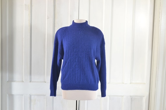 Angora Sweater Royal Blue White Beaded Jumper Vintage Women/'s Lavish Sweater Medium