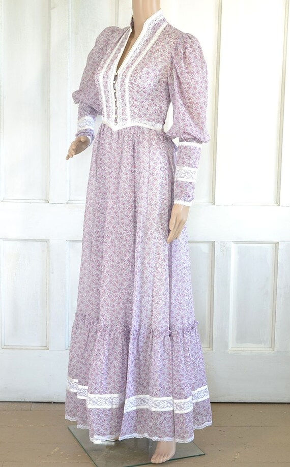 1970s Gunne Sax Maxi Dress - Sheer Floral Cottagecore… - Gem