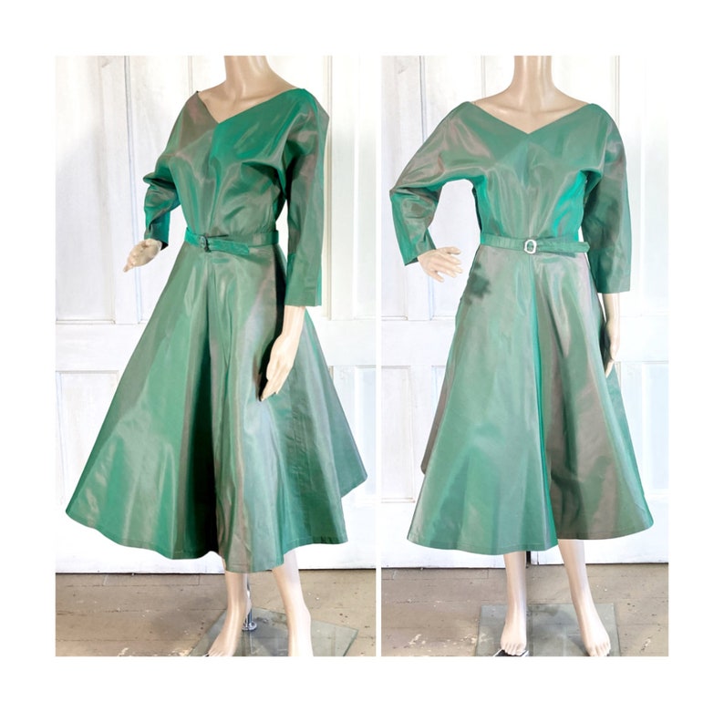1960s Green and Blue Sharkskin Dress