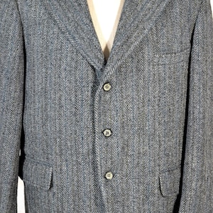 Vintage 70s Harris Tweed Blazer Herringbone Tweed Sport Coat Scottish Wool Jacket Academia Three Button Blazer image 3