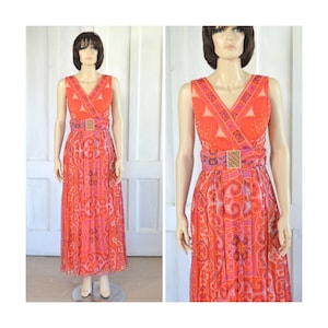 60s Vintage Maxi Dress - 70s Gown - V Neck - Layered Chiffon and Taffeta Dress - India Inspired Jeweled Dress - extra small to small