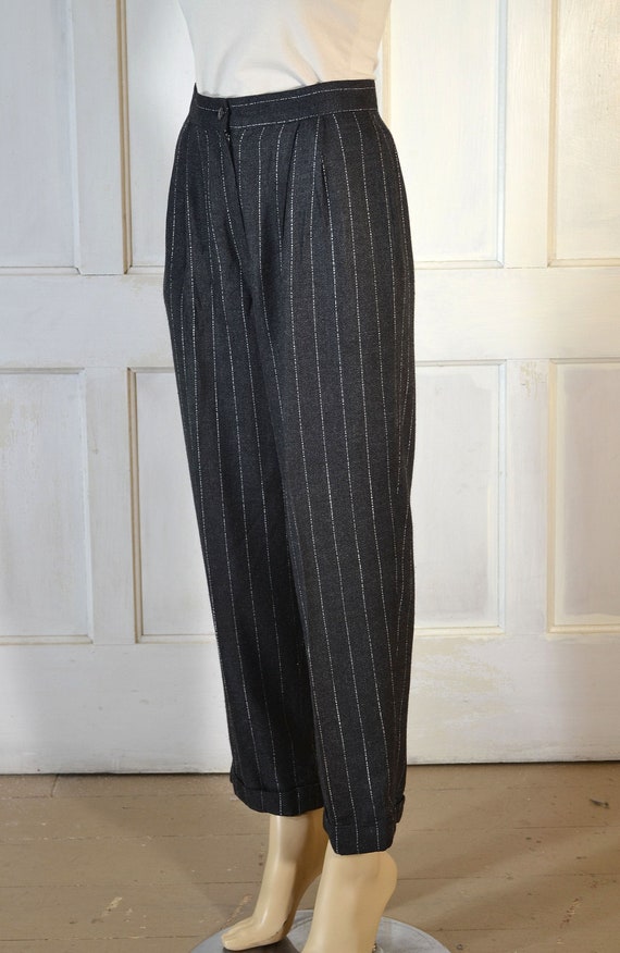 80s Vintage Pinstriped Trousers - 90s High Waiste… - image 4