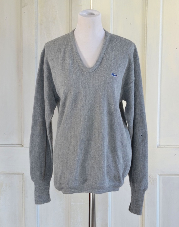 80s Izod Lacoste Sweater , Gray Pullover Sweater , Alligator , Preppy