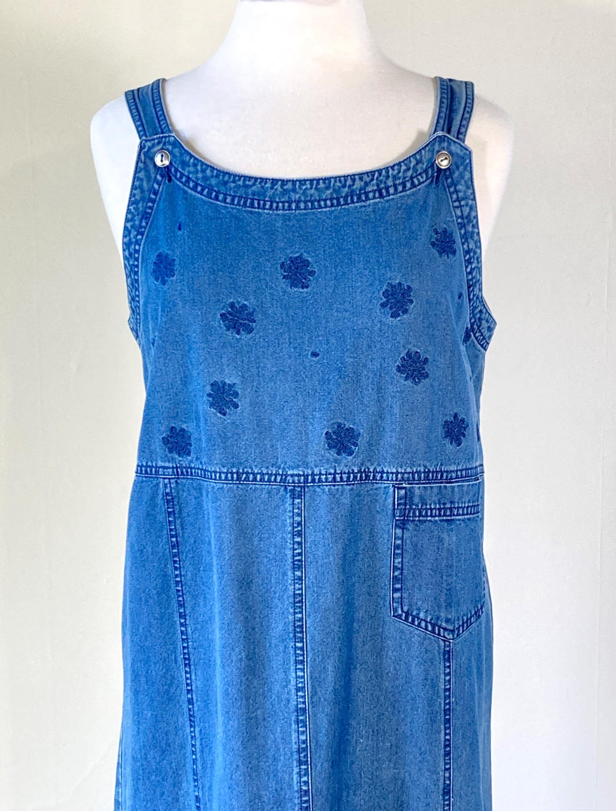 cherokee denim dress Cherokee 3T Girls Vintage Denim Dress Medium 1990s Short Sleeve Star Stripe