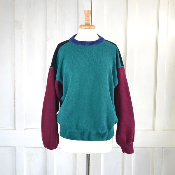 Vintage Color Block Sweater - 80s Eddie Bauer - 90s Chunky Cotton Pullover