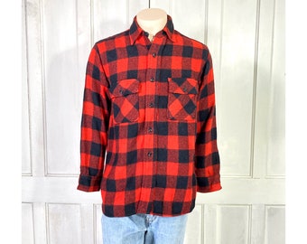 Vintage  50s Pilgrim Buffalo Plaid Wool Shirt - Pilgrim Sears Roebuck Shirt Jacket - Wool Shacket